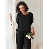Ekouaer 2 Pack Womens Pajama Sets Long Sleeve Pjs Soft Comfy Lounge Set(Black+leopard)
