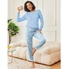 Ekouaer 2 Pack Womens Pajama Sets Long Sleeve Pjs Soft Comfy Lounge Set(Grey Pink Leopard+light Blue Paisley)