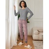 Ekouaer 2 Pack Womens Pajama Sets Long Sleeve Pjs Soft Comfy Lounge Set(Grey Pink Leopard+light Blue Paisley)