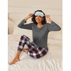 Ekouaer 2 Pack Womens Pajama Sets Long Sleeve Pjs Soft Comfy Lounge Set(Light Grey Stars+navy Plaid)