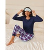 Ekouaer 2 Pack Womens Pajama Sets Long Sleeve Pjs Soft Comfy Lounge Set(Navy Plaid+wine Plaid)