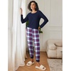 Ekouaer 2 Pack Womens Pajama Sets Long Sleeve Pjs Soft Comfy Lounge Set(Navy Plaid+wine Plaid)