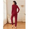 Ekouaer 2 Pack Womens Pajama Sets Long Sleeve Pjs Soft Comfy Lounge Set(Wine+green)