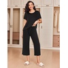 Ekouaer 2 Pack: Women’s Pajamas Set Short Sleeve Sleepwear Capri Pants Pjs Soft Loungewear with Pockets(Black/Leopard)
