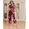 Ekouaer 2 Pack: Women’s Pajamas Set Short Sleeve Sleepwear Capri Pants Pjs Soft Loungewear with Pockets(Black/Wine Flower)