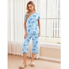 Ekouaer 2 Pack: Women’s Pajamas Set Short Sleeve Sleepwear Capri Pants Pjs Soft Loungewear with Pockets(Blue Bow/Navy Bloom)