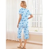 Ekouaer 2 Pack: Women’s Pajamas Set Short Sleeve Sleepwear Capri Pants Pjs Soft Loungewear with Pockets(Blue Bow/Navy Bloom)