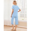 Ekouaer 2 Pack: Women’s Pajamas Set Short Sleeve Sleepwear Capri Pants Pjs Soft Loungewear with Pockets(Blue Plaid/Purple Stripe)