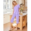 Ekouaer 2 Pack: Women’s Pajamas Set Short Sleeve Sleepwear Capri Pants Pjs Soft Loungewear with Pockets(Blue Plaid/Purple Stripe)
