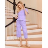 Ekouaer 2 Pack: Women’s Pajamas Set Short Sleeve Sleepwear Capri Pants Pjs Soft Loungewear with Pockets(Blue Plaid/Purple Stripe)