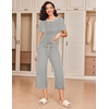 Ekouaer 2 Pack: Women’s Pajamas Set Short Sleeve Sleepwear Capri Pants Pjs Soft Loungewear with Pockets(Butterfly/Grey Stripe)