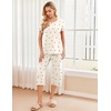 Ekouaer 2 Pack: Women’s Pajamas Set Short Sleeve Sleepwear Capri Pants Pjs Soft Loungewear with Pockets(Cherry/Colorful Bow)