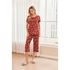Ekouaer 2 Pack: Women’s Pajamas Set Short Sleeve Sleepwear Capri Pants Pjs Soft Loungewear with Pockets(Christmas Red Snowman/Green Santa Claus XL)