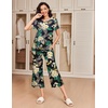 Ekouaer 2 Pack: Women’s Pajamas Set Short Sleeve Sleepwear Capri Pants Pjs Soft Loungewear with Pockets(Flower/Green Leaf)