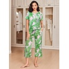 Ekouaer 2 Pack: Women’s Pajamas Set Short Sleeve Sleepwear Capri Pants Pjs Soft Loungewear with Pockets(Flower/Green Leaf)
