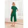 Ekouaer 2 Pack: Women’s Pajamas Set Short Sleeve Sleepwear Capri Pants Pjs Soft Loungewear with Pockets(Green/Christmas Red)