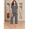 Ekouaer 2 Pack: Women’s Pajamas Set Short Sleeve Sleepwear Capri Pants Pjs Soft Loungewear with Pockets(Grey/Rose Print)