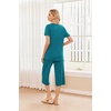 Ekouaer 2 Pack: Women’s Pajamas Set Short Sleeve Sleepwear Capri Pants Pjs Soft Loungewear with Pockets(Moon/Blue Green)