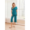 Ekouaer 2 Pack: Women’s Pajamas Set Short Sleeve Sleepwear Capri Pants Pjs Soft Loungewear with Pockets(Moon/Blue Green)