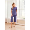 Ekouaer 2 Pack: Women’s Pajamas Set Short Sleeve Sleepwear Capri Pants Pjs Soft Loungewear with Pockets(Navy Dots/Stripe)