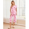 Ekouaer 2 Pack: Women’s Pajamas Set Short Sleeve Sleepwear Capri Pants Pjs Soft Loungewear with Pockets(Pink Bow/Woman and Puppy)