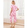Ekouaer 2 Pack: Women’s Pajamas Set Short Sleeve Sleepwear Capri Pants Pjs Soft Loungewear with Pockets(Pink Bow/Woman and Puppy)