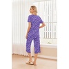 Ekouaer 2 Pack: Women’s Pajamas Set Short Sleeve Sleepwear Capri Pants Pjs Soft Loungewear with Pockets(Purple Floral /Cartoon)