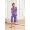 Ekouaer 2 Pack: Women’s Pajamas Set Short Sleeve Sleepwear Capri Pants Pjs Soft Loungewear with Pockets(Purple Floral /Cartoon)