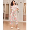 Ekouaer 2 Pack: Women’s Pajamas Set Short Sleeve Sleepwear Capri Pants Pjs Soft Loungewear with Pockets(Wine Flower / Pink Floral)