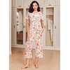 Ekouaer 2 Pack: Women’s Pajamas Set Short Sleeve Sleepwear Capri Pants Pjs Soft Loungewear with Pockets(Wine Flower / Pink Floral)