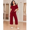 Ekouaer 2 Pack: Women’s Pajamas Set Short Sleeve Sleepwear Capri Pants Pjs Soft Loungewear with Pockets(Wine Red/Floral)