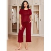 Ekouaer 2 Pack: Women’s Pajamas Set Short Sleeve Sleepwear Capri Pants Pjs Soft Loungewear with Pockets(Wine Red/Floral)