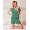 Ekouaer Pajamas for Women 2 Piece Summer Lounge Set Short Sleeve Shorts Pjs(Dark Green)