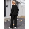 Ekouaer Womens Pajama Sets Fuzzy Fleece Sleepwear Long Sleeve Pjs(Black)