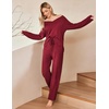Ekouaer Womens Pajama Sets Fuzzy Fleece Sleepwear Long Sleeve Pjs(Brick Red)