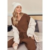 Ekouaer Womens Pajama Sets Fuzzy Fleece Sleepwear Long Sleeve Pjs(Brown)