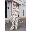 Ekouaer Womens Pajama Sets Fuzzy Fleece Sleepwear Long Sleeve Pjs(Brown Pattern)