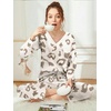 Ekouaer Womens Pajama Sets Fuzzy Fleece Sleepwear Long Sleeve Pjs(Brown Pattern)