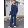 Ekouaer Womens Pajama Sets Fuzzy Fleece Sleepwear Long Sleeve Pjs(Navy)