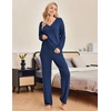 Ekouaer Womens Pajama Sets Fuzzy Fleece Sleepwear Long Sleeve Pjs(Navy)