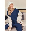Ekouaer Womens Pajama Sets Fuzzy Fleece Sleepwear Long Sleeve Pjs(Navy)