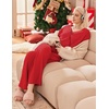 Ekouaer Womens Pajama Sets Fuzzy Fleece Sleepwear Long Sleeve Pjs(Red)