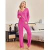 Ekouaer Womens Pajama Sets Fuzzy Fleece Sleepwear Long Sleeve Pjs(Rose)