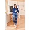 Ekouaer Womens Pajama Sets Long Sleeve Pjs Lounge Sets Joggers with Pockets(Blue Plaid)