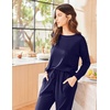 Ekouaer Womens Pajama Sets Long Sleeve Pjs Lounge Sets Joggers with Pockets(Navy Blue)