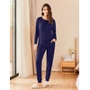 Ekouaer Womens Pajama Sets Long Sleeve Pjs Lounge Sets Joggers with Pockets(Navy Blue)