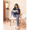 Ekouaer Womens Pajama Sets Long Sleeve Pjs Lounge Sets Joggers with Pockets(Navy Blue Plaid)
