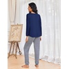 Ekouaer Womens Pajama Sets Long Sleeve Pjs Lounge Sets Joggers with Pockets(Navy Blue Striped)