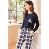 Ekouaer Womens Pajama Sets Long Sleeve Pjs Lounge Sets Joggers with Pockets(Navy Plaid)