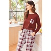 Ekouaer Womens Pajama Sets Long Sleeve Pjs Lounge Sets Joggers with Pockets(Wine Red Plaid)